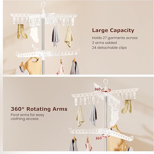 Miniatura 4 de Abiglifty Estante de secado de ropa giratorio y plegable, ahorro de espacio, para secar ropa en interiores, balcón, 2 capas