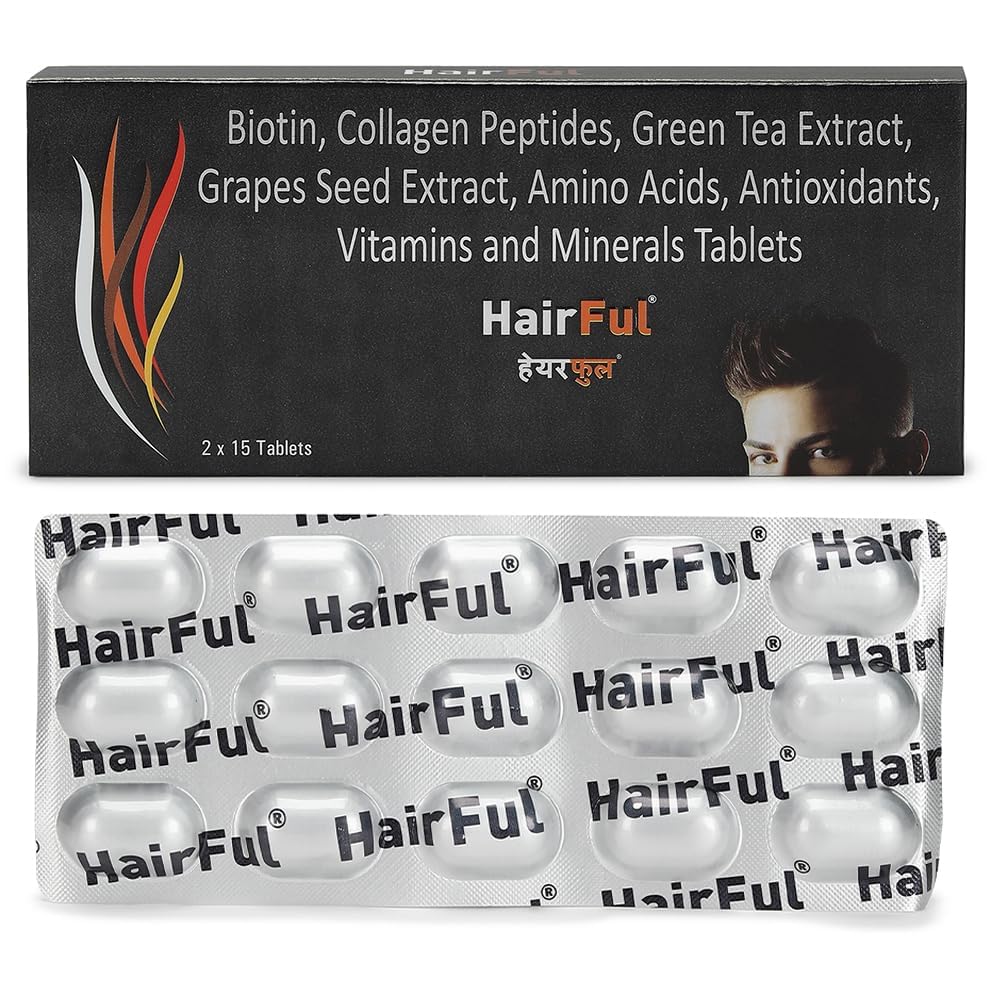 HairFul Biotin Tablet | Hair Growth Vitamins Supplement | Biotin Tablets for Hair Skin and Nails Vitamins | for Women and Men (15 X 2) 30 Tablets (Pack of 2)