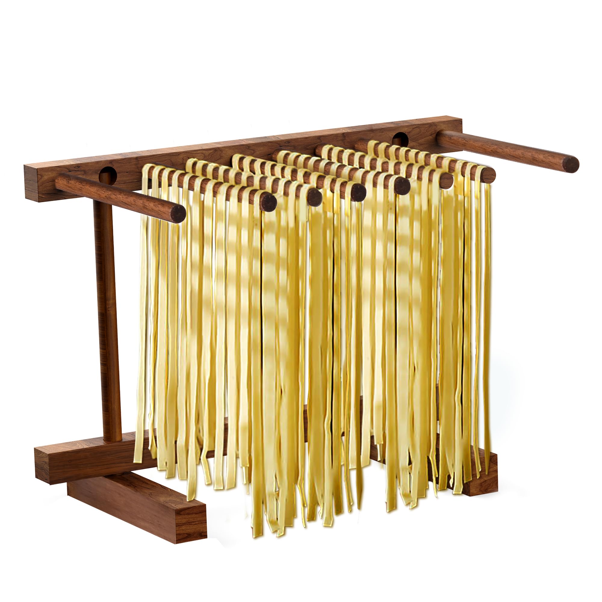 Temoht Collapsible Pasta Drying Rack, Spaghetti Dryer for Homemade Noodle, Natural Wooden Noodle Holder with 8 Suspension Rods, Easy Kitchen Storeage and Clean