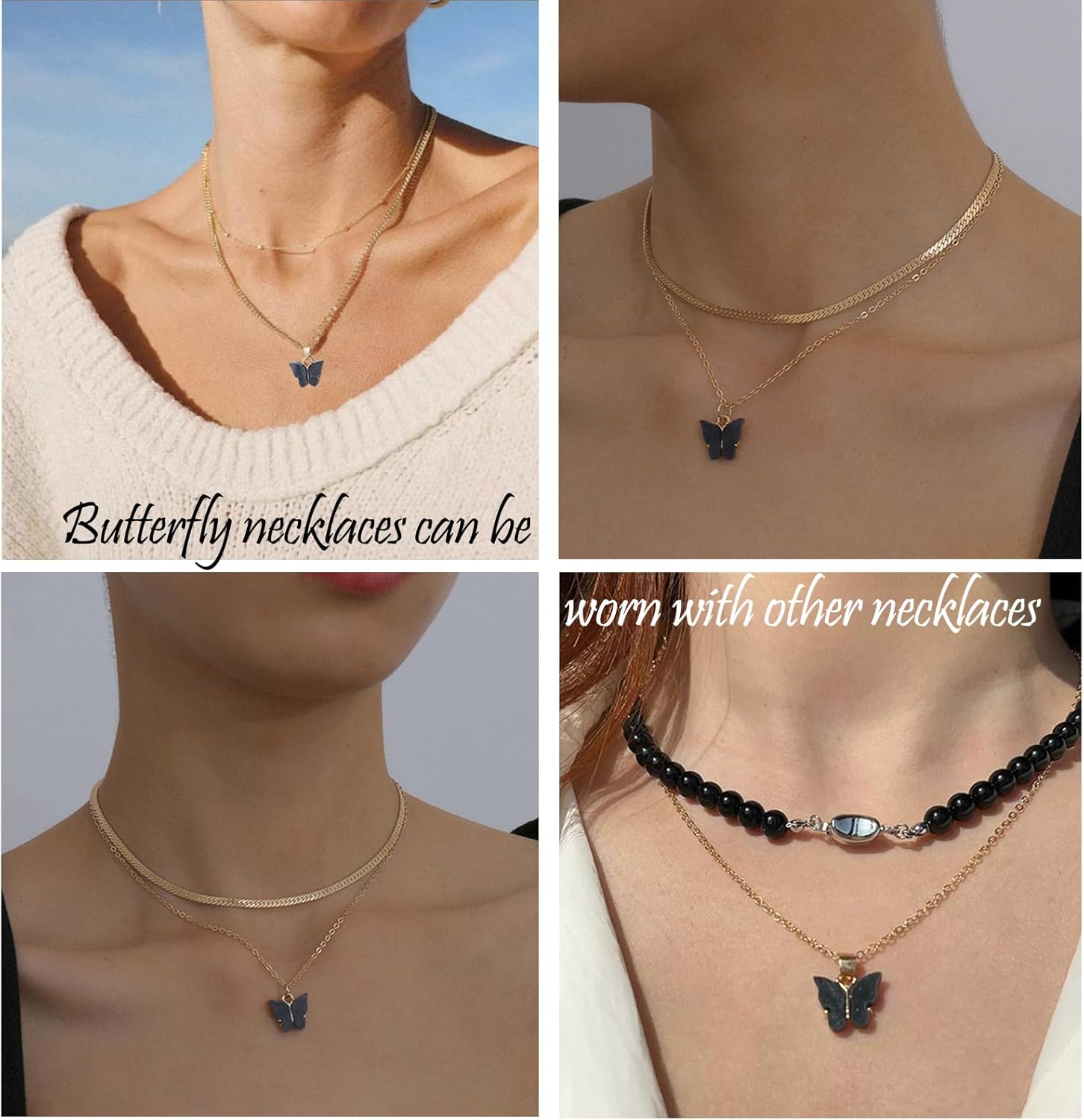 Dainty Colorful Butterfly Pendant Necklace for Women,Bohemian Acrylic Cute Butterfly Chain Necklace Retro Card Adjustable Insect Animal Necklaces Friends Female Necklace - Image 3