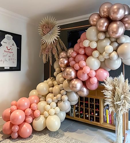 Miniatura 6 de Kit de guirnalda de globos de 132 globos bohemios color rosa polvoriento, marrón, malva, marfil, blanco, globos de baby shower, oso de peluche