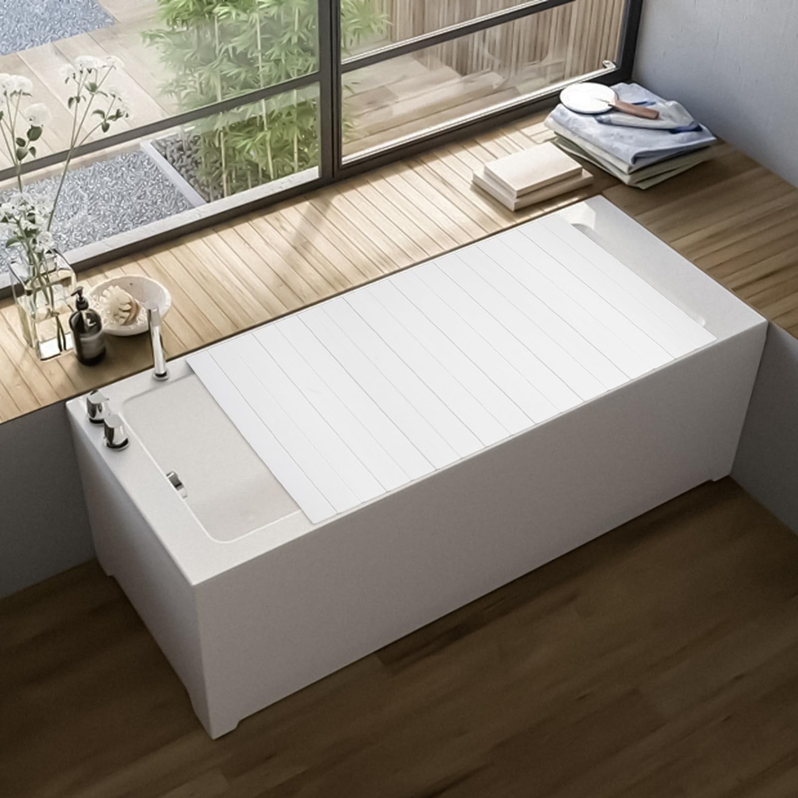 Faltbare PVC Badewannenabdeckung, Staubdicht & Wasserdicht, 170×70cm | Badewannen Abdeckung bis 5kg, Badewannenbretter für gebogene und rechteckige Badewannen