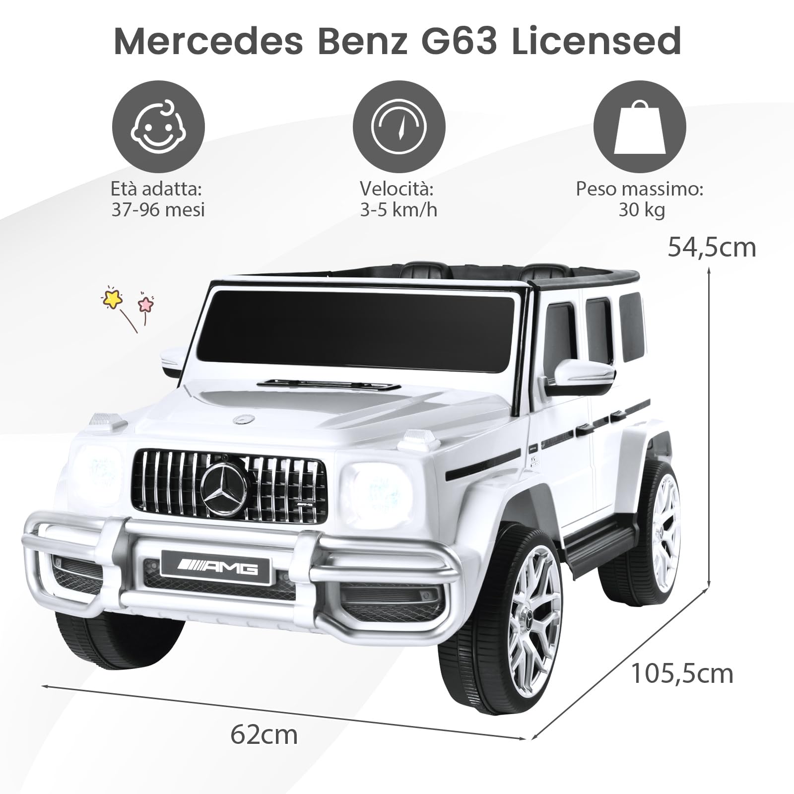 COSTWAY Macchina Elettrica per Bambini 12 V Mercedes Benz, Veicolo Elettrico a 2 Porte con MP3,con Telecomando,Carico 12,5kg, con Clacson,luci a LED e Cintura di Sicurezza, per 3 a 8 Anni (Bianco)