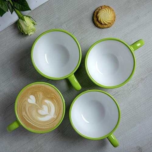 Miniatura 5 de City to Cottage Taza de cerámica hecha a mano, diseño de lunares verde lima y blanco, extra grande de 17.5 onzas, capuchino de cerámica, café, té,