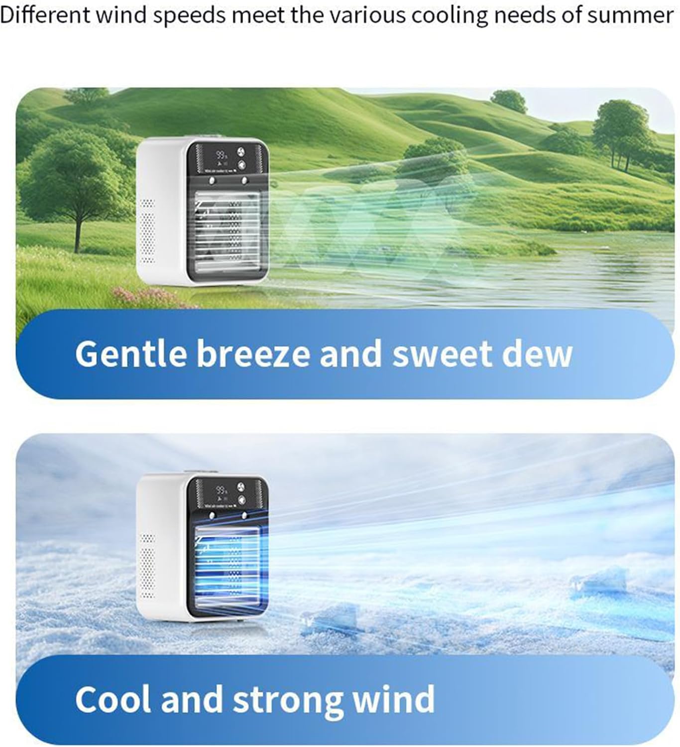 Personal Air Conditioner Fan, Portable Digital Display Cooling Device with 2 Speeds and Mist Modes, Compact Desktop Air Cooler for Travel, Outdoor Use, Workplace, Camping