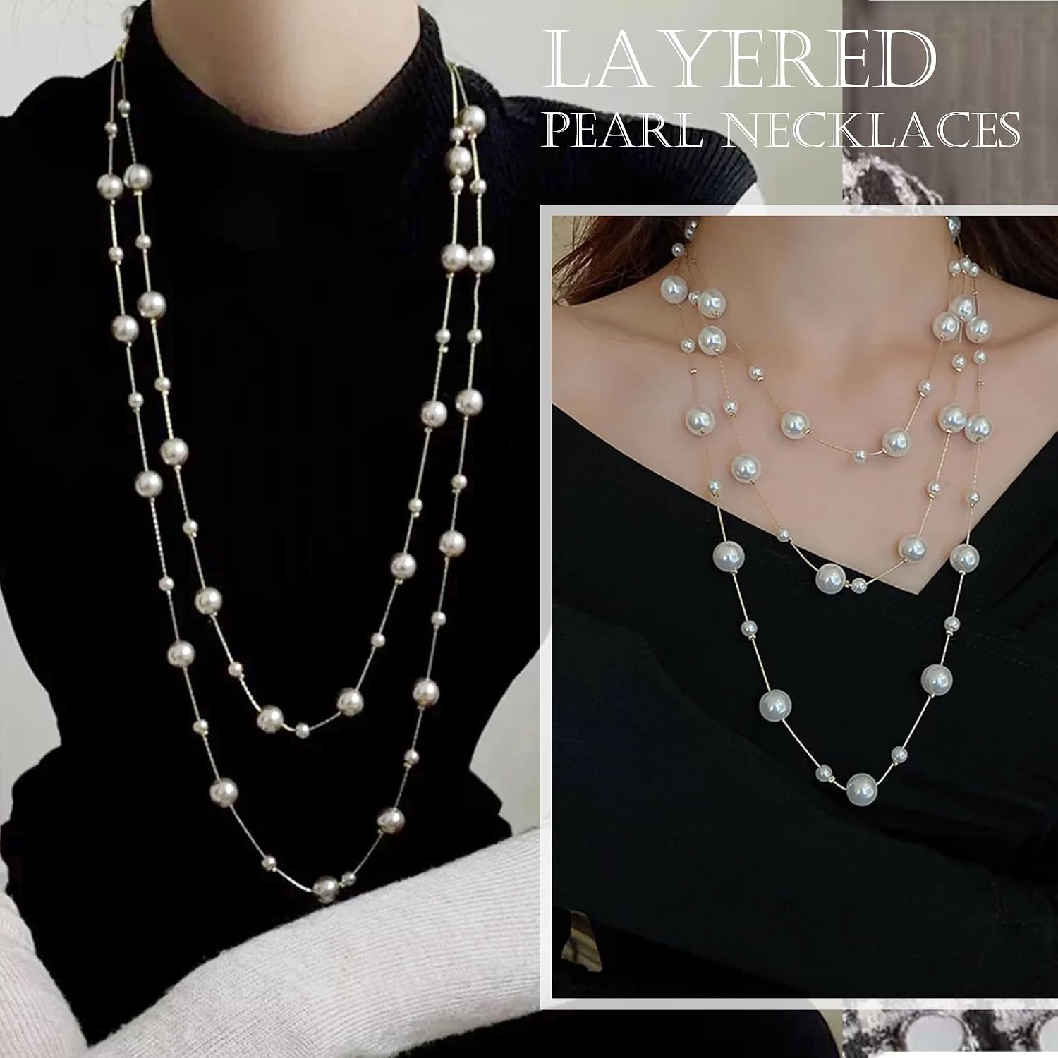 HUGE TOMATO Long Pearl Necklaces for Women, 14K Gold Plated Long Layered Necklaces, Sweater Strand Chain Necklaces Fashion Jewelry, Christmas Birthdays Mother's Day Gifts