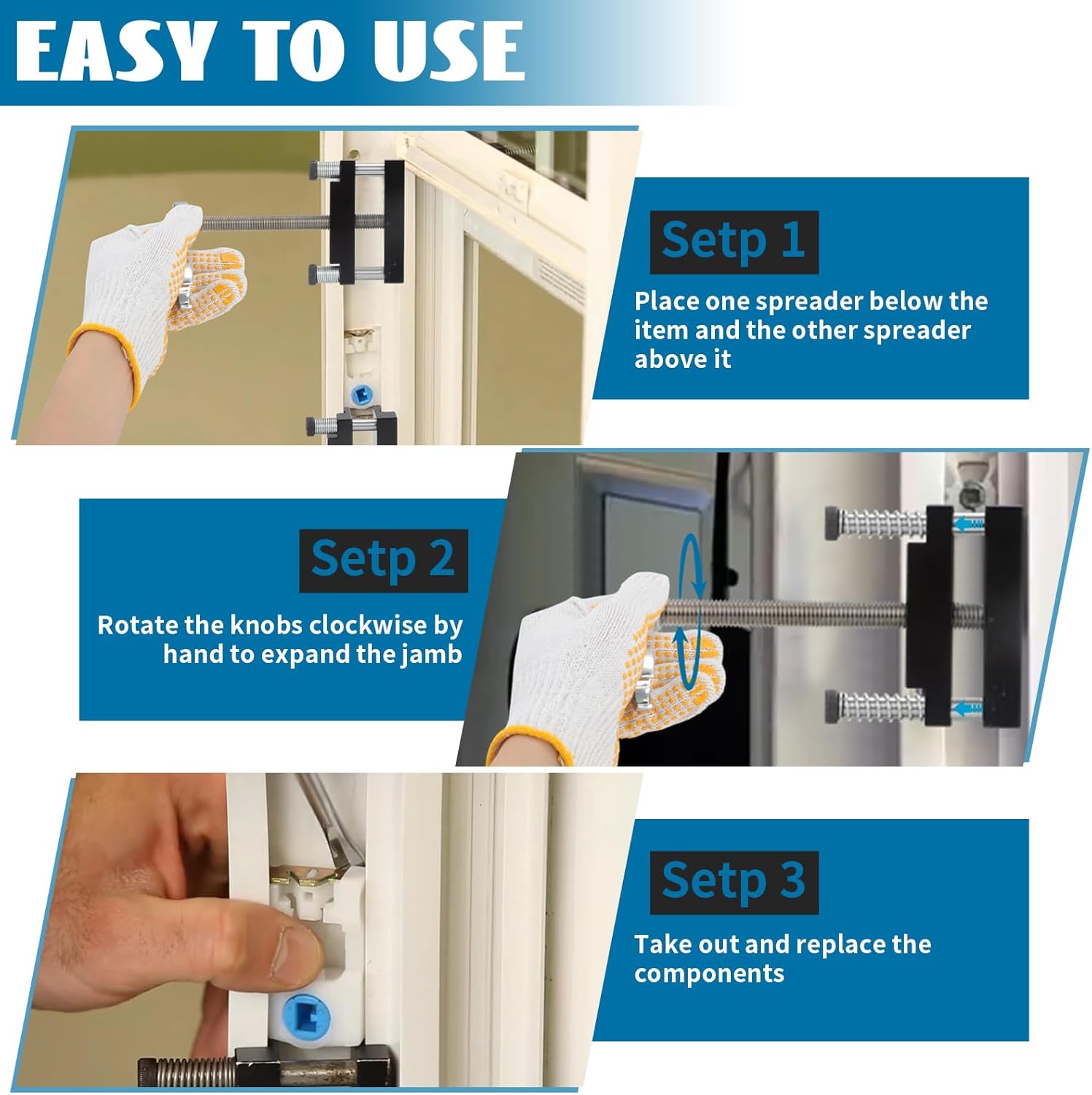 AUTOVIC Upgraded Window Tool Jamb Stretcher Set Window Spreader Jamb Stretcher 2ps Aluminum Tool Vinyl Jamb Stretchers Kit for Windows with Gloves