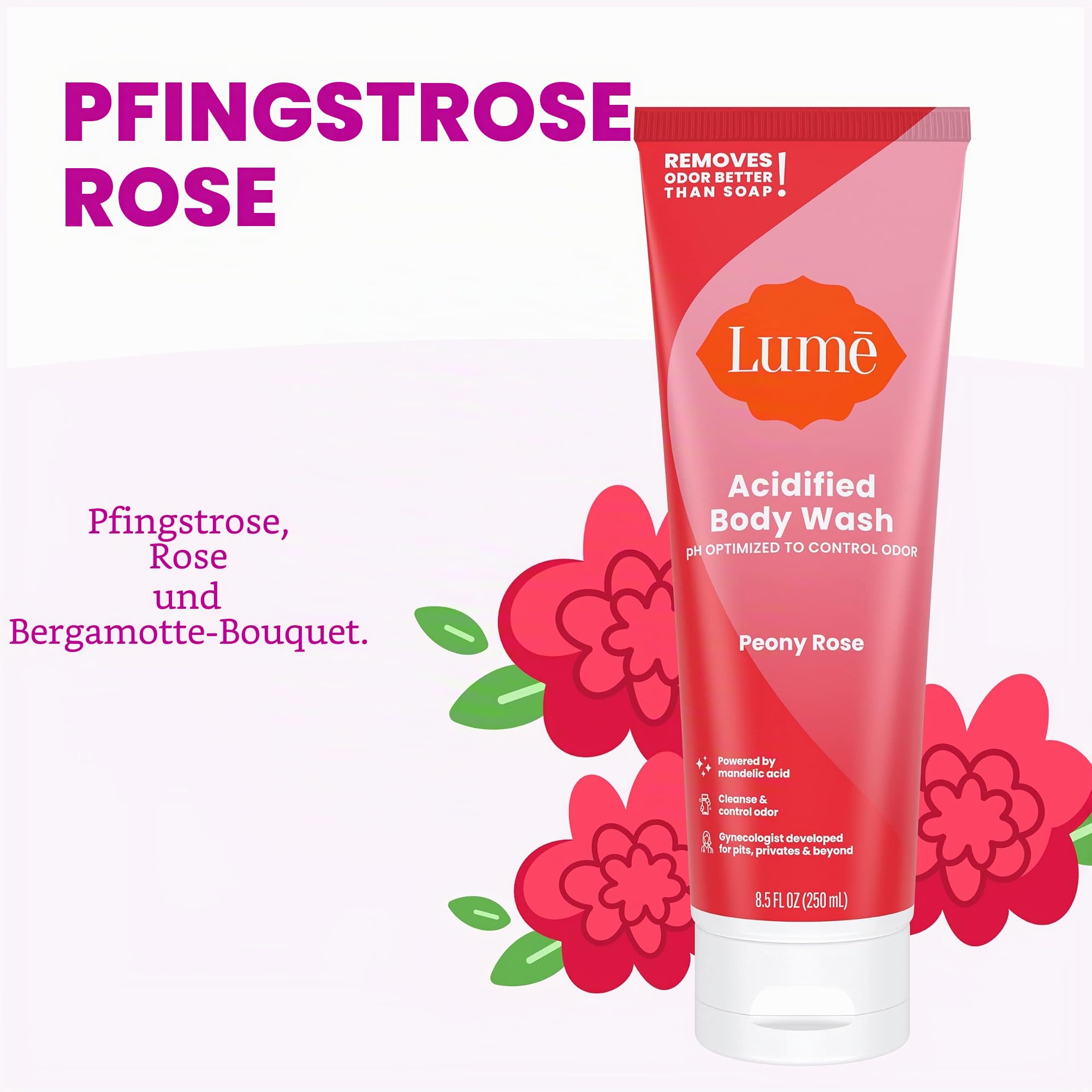Lume Acidified Body Wash – 24-Stunden-Geruchskontrolle – entfernt Gerüche besser als Seife – feuchtigkeitsspendende Formel – formuliert ohne SLS oder Parabene – OB/GYN entwickelt – 251 ml