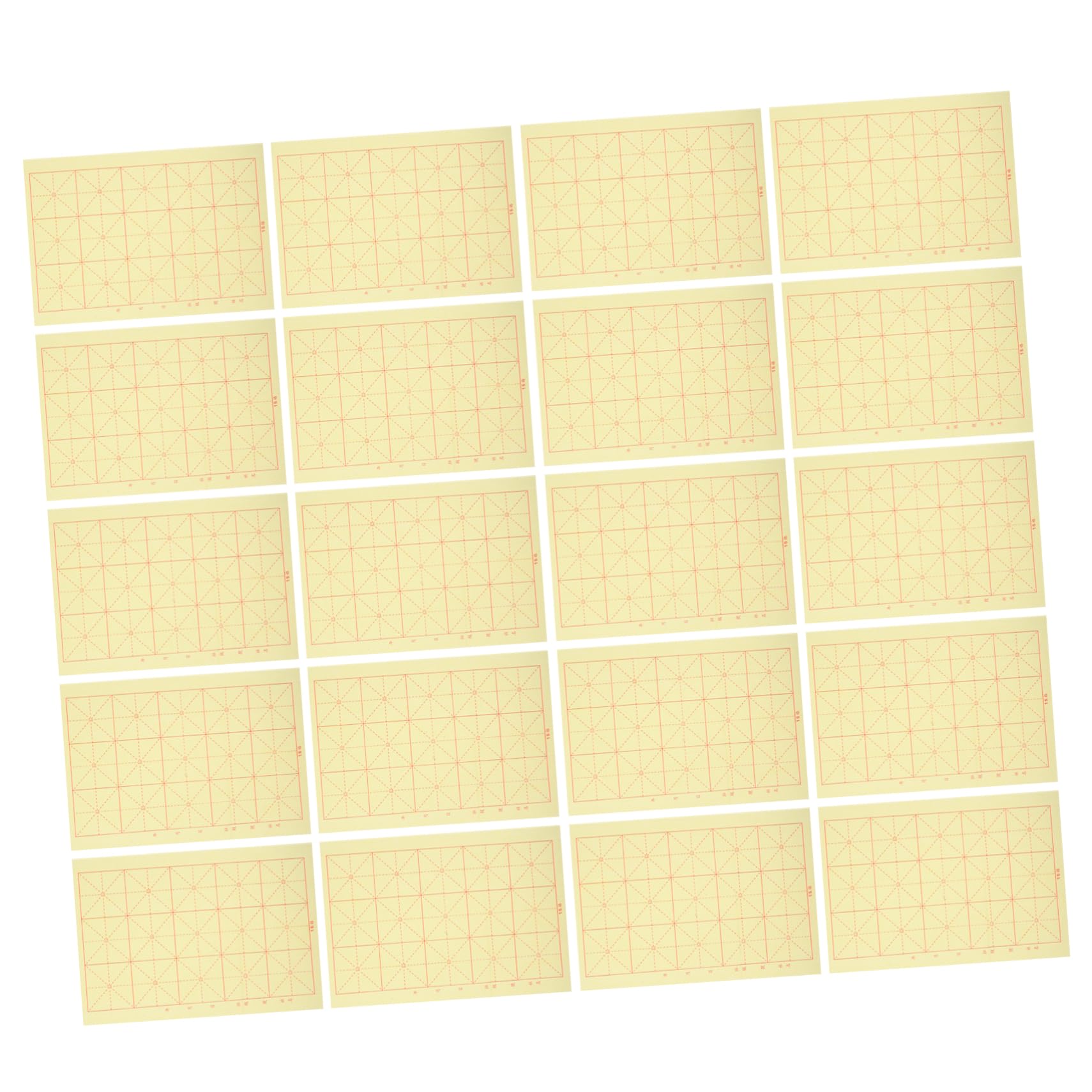 SHINEOFI Papel de Caligrafía para Principiantes con Rejilla de Arroz para Práctica de Pincel, 20 Juegos de Hojas para Caligrafía y Escritura Artística