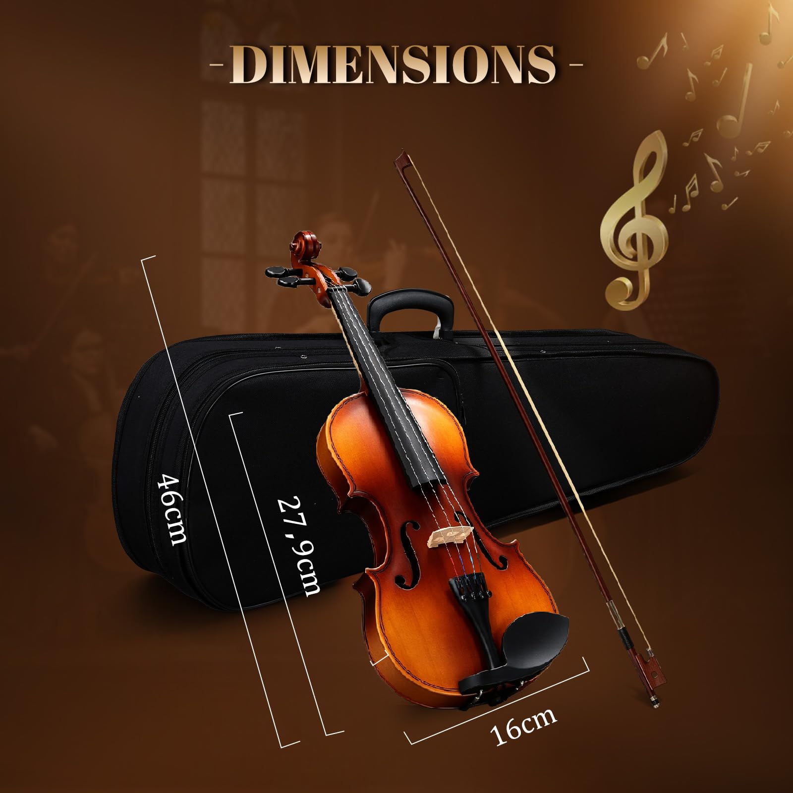 Bonnlo Violino per Bambini e Principianti, Misure 1/4, 1/2, 3/4 e 4/4, Violino in Legno Compensato di Tiglio con Acro in Legno Rosso, Astuccio, Colofonia e Mentoniera (Colore Classico, 1/4)