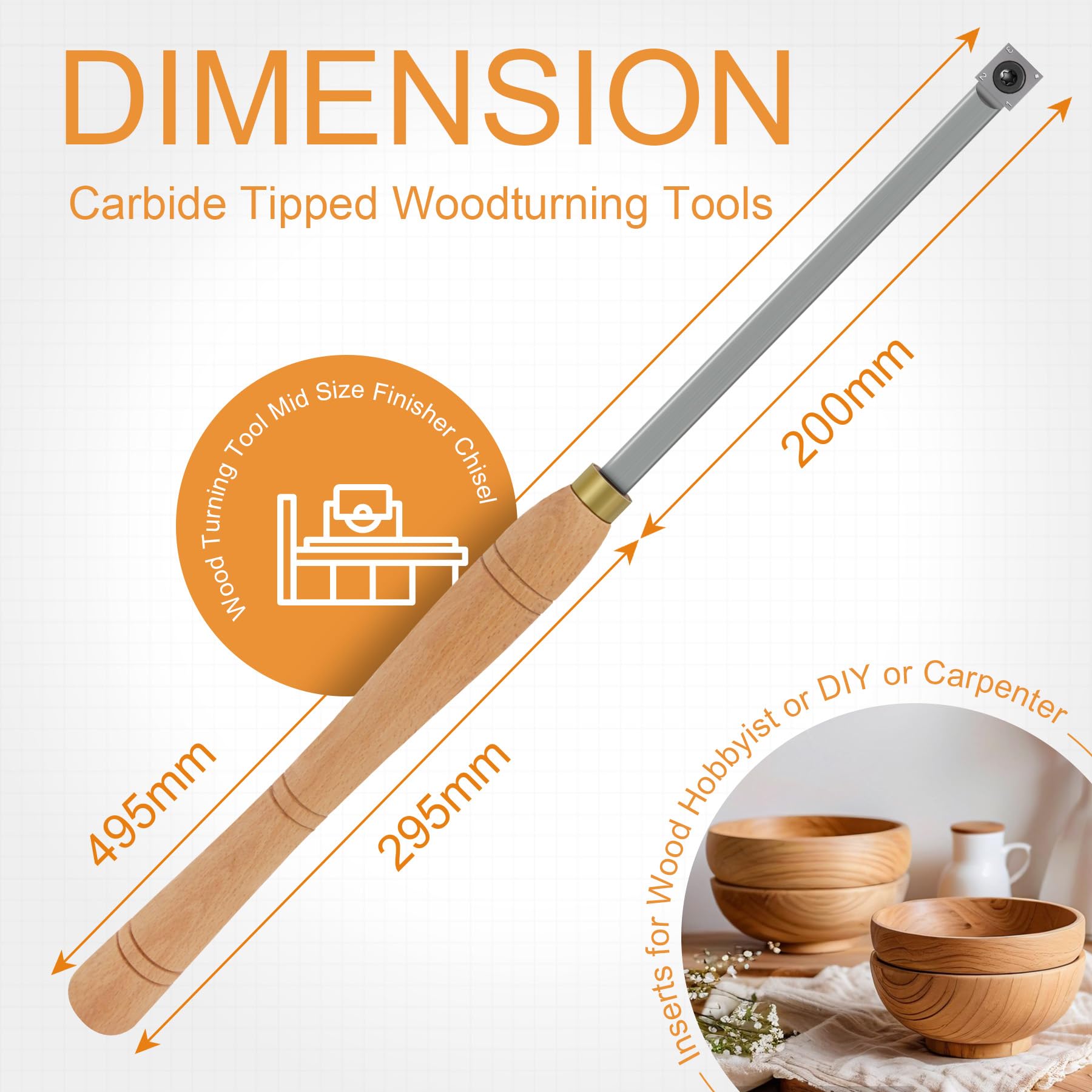 Scalpello Medio per Tornio Legno 14mm, Inserti quadrati per sgrossatura, utensile Professionale per Falegnami e Hobbisti
