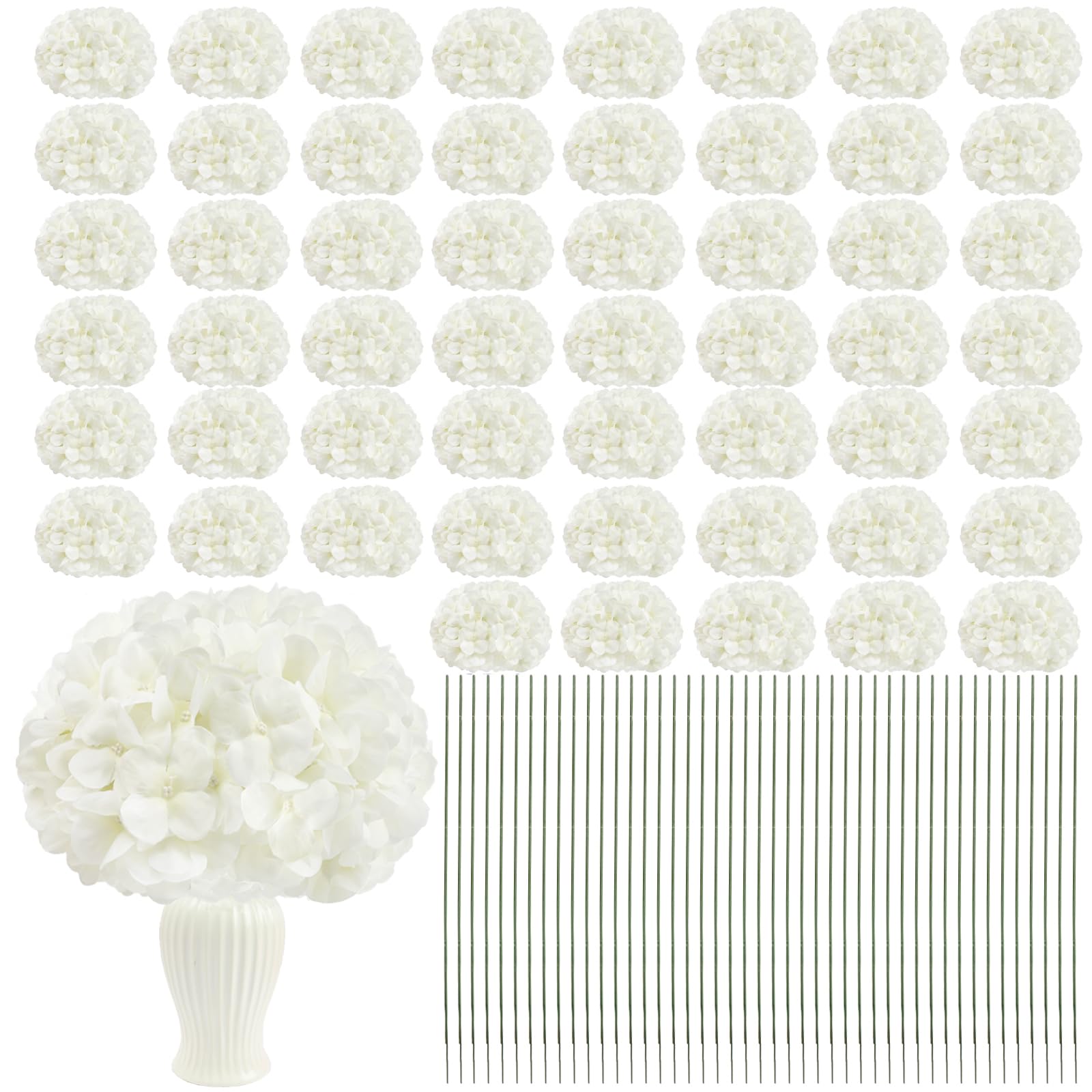 Photo 1 of Nagobi White Hydrangea Artificial Flowers Silk Hydrangeas Bulk 104 PCS