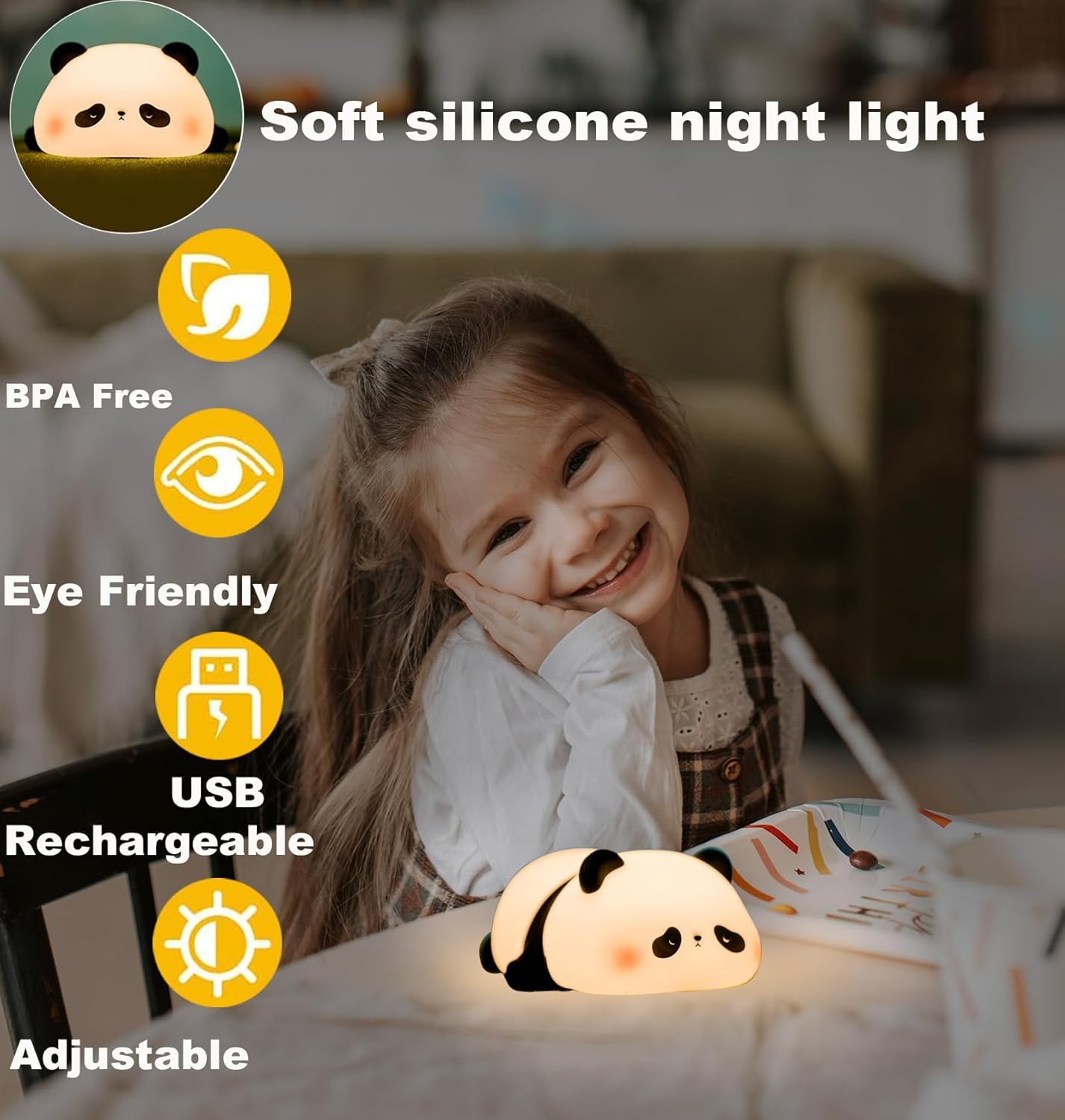 Wosta Kids Night Light Cute Panda,Silicone Nursery Lamp for Baby and Toddler,Animal Night Light for Boys and Girls,Squishy Night Light for Bedroom,Cute Night Light for Kids Room (Sleep Panda) 1