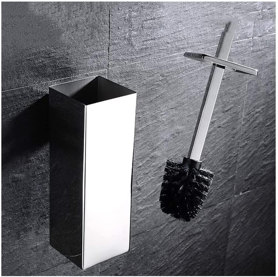 Toilet Brush Square Stainless Steel Toilet Brush Holder Bathroom Cleaning Tool Holder with Toilet Brush Toilet Cleaning Brush Toilet Tools (Chrome)