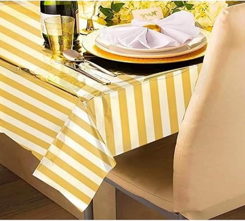 Party Table Cover 137x183cm Stripe Metallic Plastic Rectangular