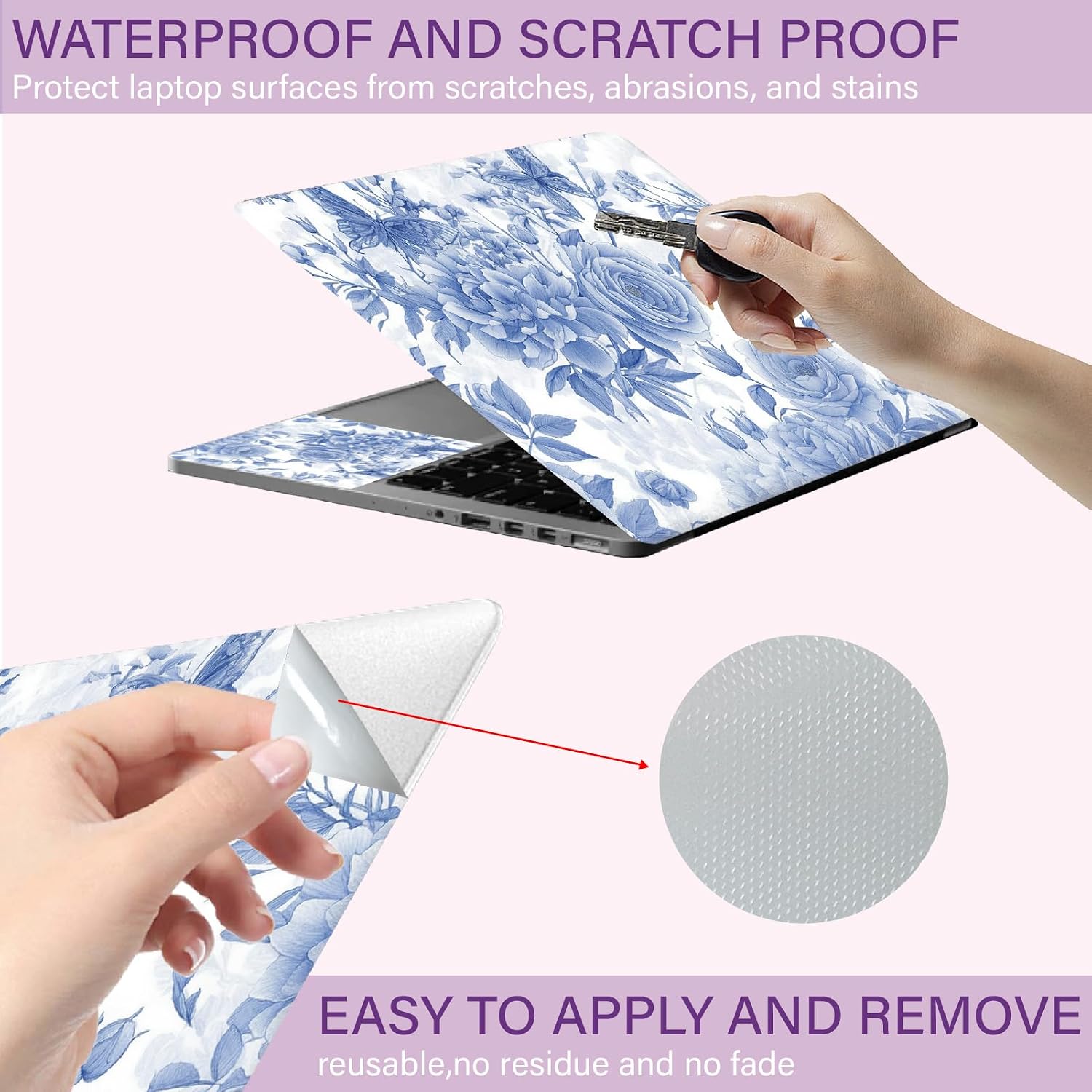 CREATCABIN Netbook Skin Sticker Floral Decal Laptop Stickers Decal Notebook Skin Cover Universal Reusable Waterproop Notebook PC Art Personalized Protector Computer Tablet PC Universal 15×10.6In