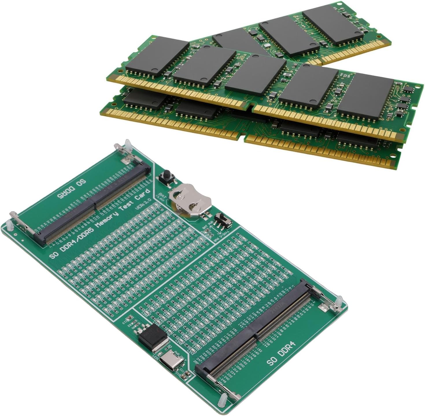 DDR4 Memory Tester, 2 in 1 DDR4 DDR5 Tester Card with LED Light, for Fixing Desktop and Server Computers