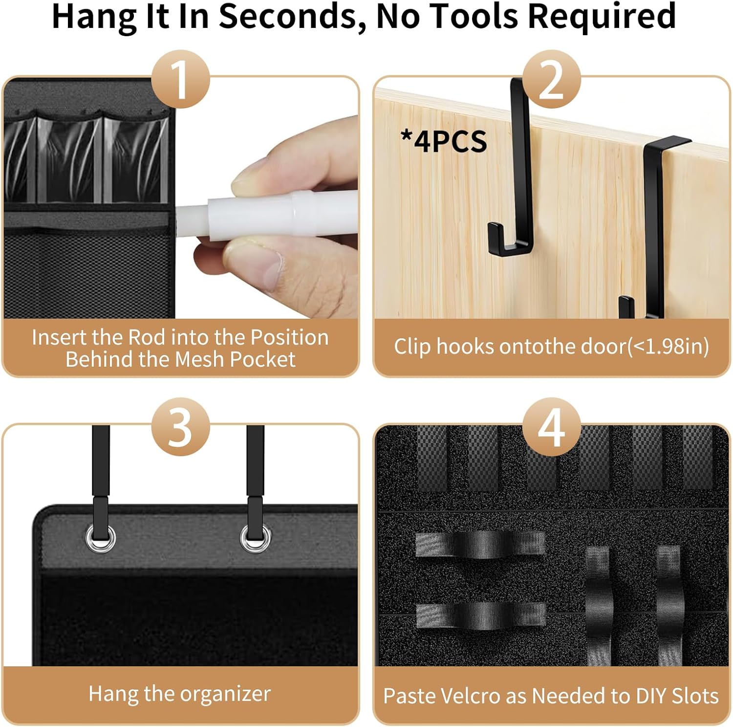 Over The Door Organizer for Toy Guns, Toys Organizer with Pockets, Hook & Loop Strap, Over Door Toy Guns Storage Organizer for Rooms, Game Rooms (Grey)