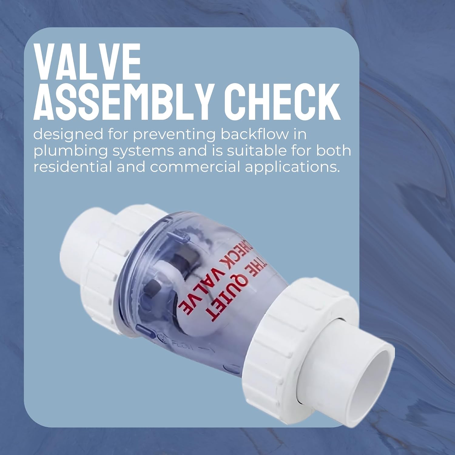 1" Union x 1" Union Clear Check Valve – 50 lb Spring, PVC, Transparent Body (2)