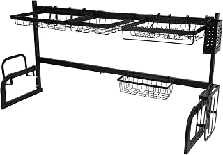 Royalford Over-Sink Draining Rack - Durable Material With Length Adjustable Size 65-85 Cm | Dish Drainers Storage For Kitchen Counter With Utensil Holder, Glass, Plates, Bowls & More,Rf10023