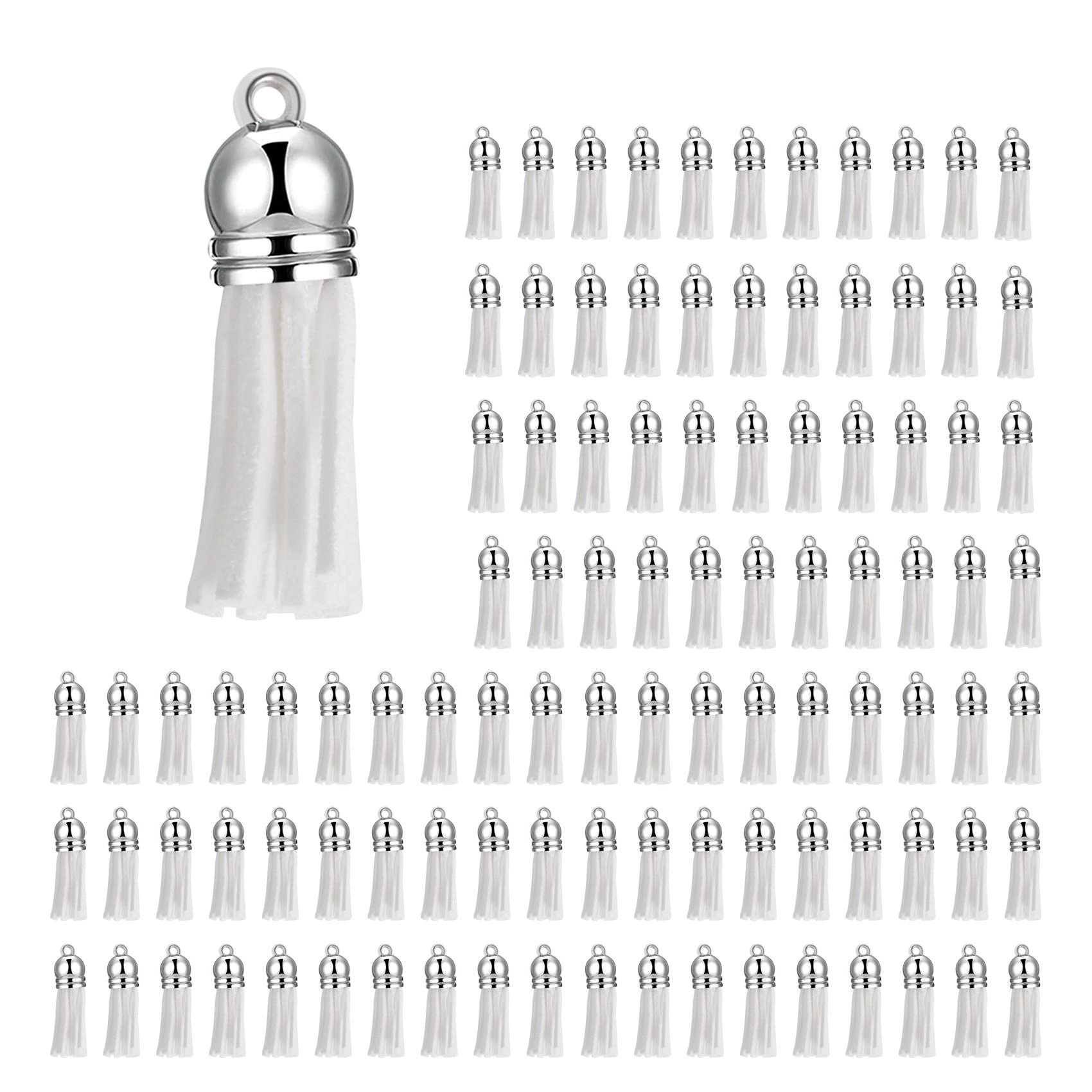 qimoi 100Pcs Keychain Tassels Faux Suede Leather Tassel Pendants Keychain Decoration for DIY Crafts Making Supplies