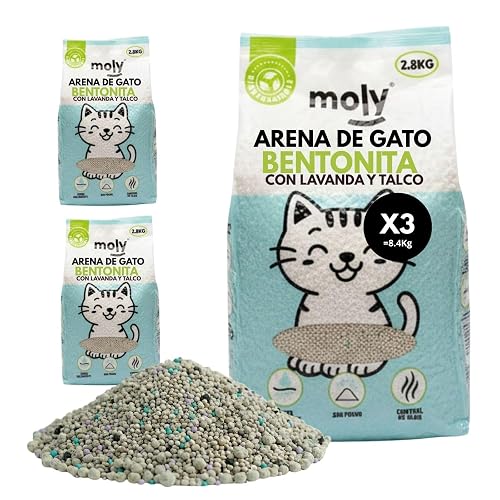 MOLY x3 Arena para Gatos Bentonita Lavanda y Talco Biodegradable 8,4 KG 11,1 L