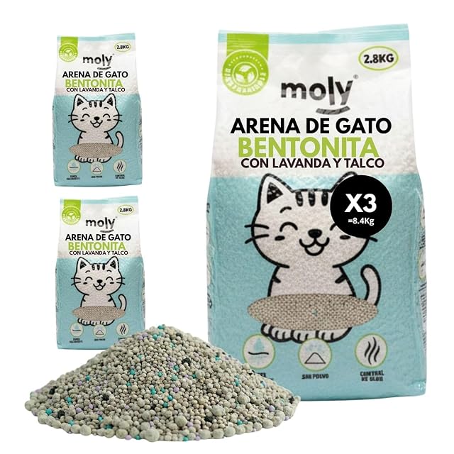 MOLY x3 Arena para Gatos Bentonita Lavanda y Talco Biodegradable 8,4 KG 11,1 L