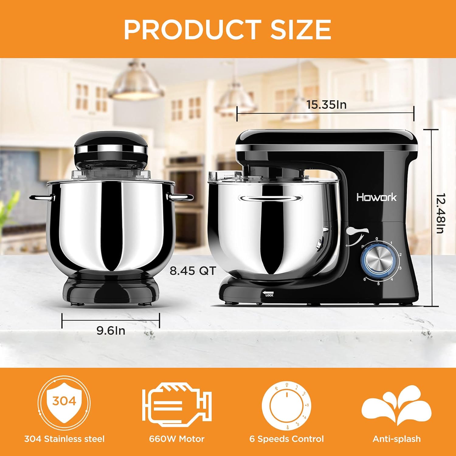 Amаzіng 🔥 HOWORK Stand Mixer, 8.45 QT Bowl 660W Food Mixer, Multi Functional Kitchen Electric Mixer With Dough Hook, Whisk, Beater, Egg White Separator(8.45 QT, Black)