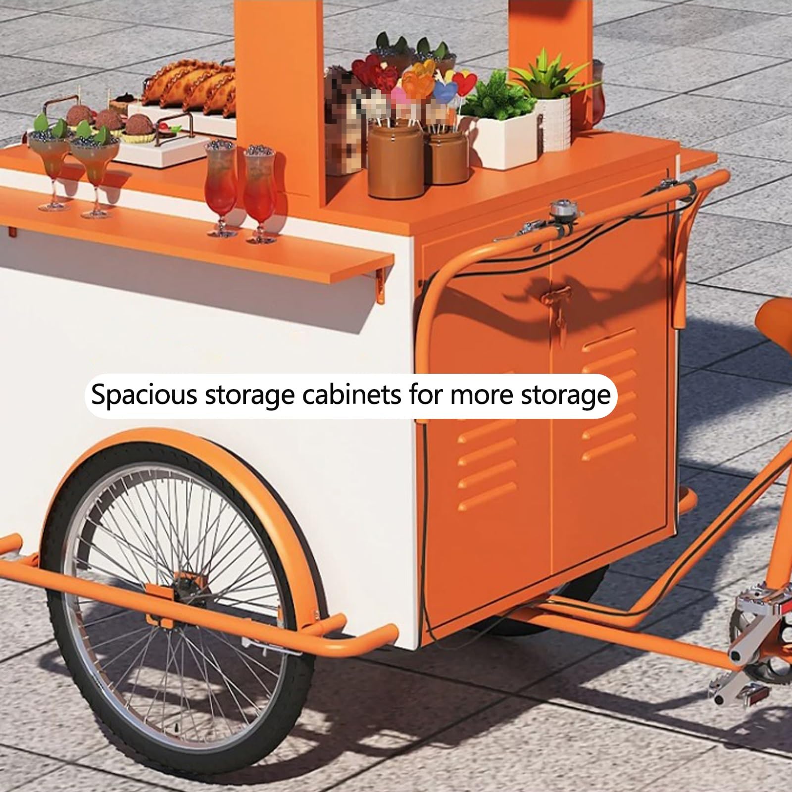 Carrello mobile dell'alimento con il baldacchino, triciclo commerciale di vendita per caffè, gelato, spuntini, bevande, eventi
