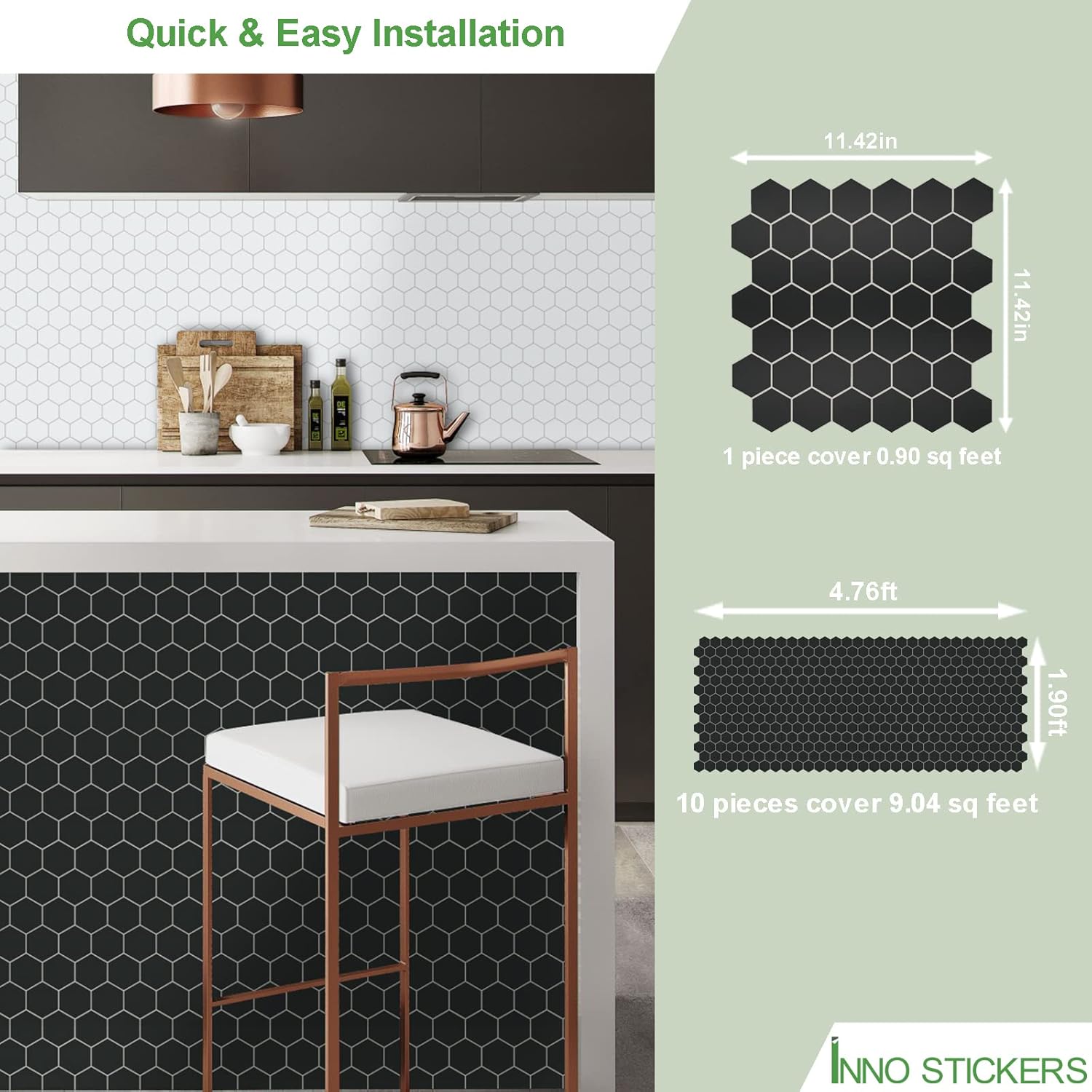 10-Sheet Hexagon Peel and Stick Backsplash, 11.42" x 11.42" Black Honeycomb Self-Adhesive Marble Mosaic Wall Tile, Waterproof Stick on Backsplash Tiles for Kitchen Bathroom Shower