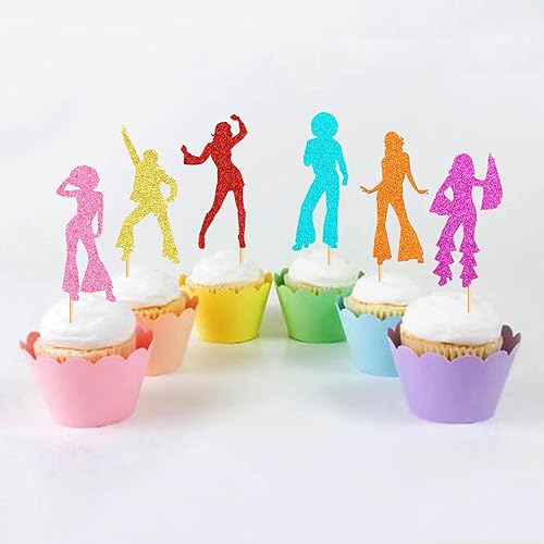 Miniatura 3 de Paquete de 36 adornos para cupcakes de discoteca de los años 70, temática de música vintage, para hombres y mujeres, fiestas, cumpleaños, bodas,