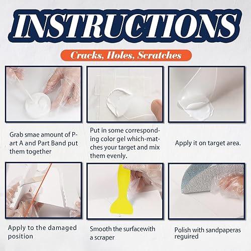 Miniatura 2 de Kit de reparación de porcelana y fibra de vidrio - Kit de reparación de bañera, azulejos, ducha, para cerámica, mármol, cuarzo, granito, resistente