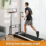 ikkle Small Standing Desk with Wheels, 34" Mobile Stand Up Desk, Rustic | Adjustable Height, Portable Bike Trainer Desk for Walking pad Treadmill, Rolling Desks Computer Table for Home Office, Study
