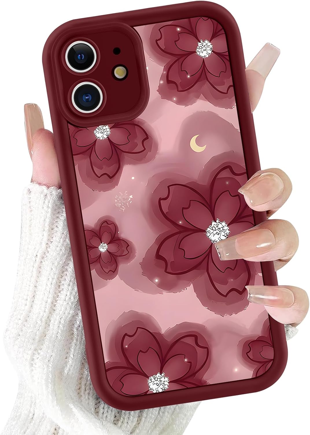 Cute Burgundy Flower Phone Case for iPhone 12 Mini 5.4"