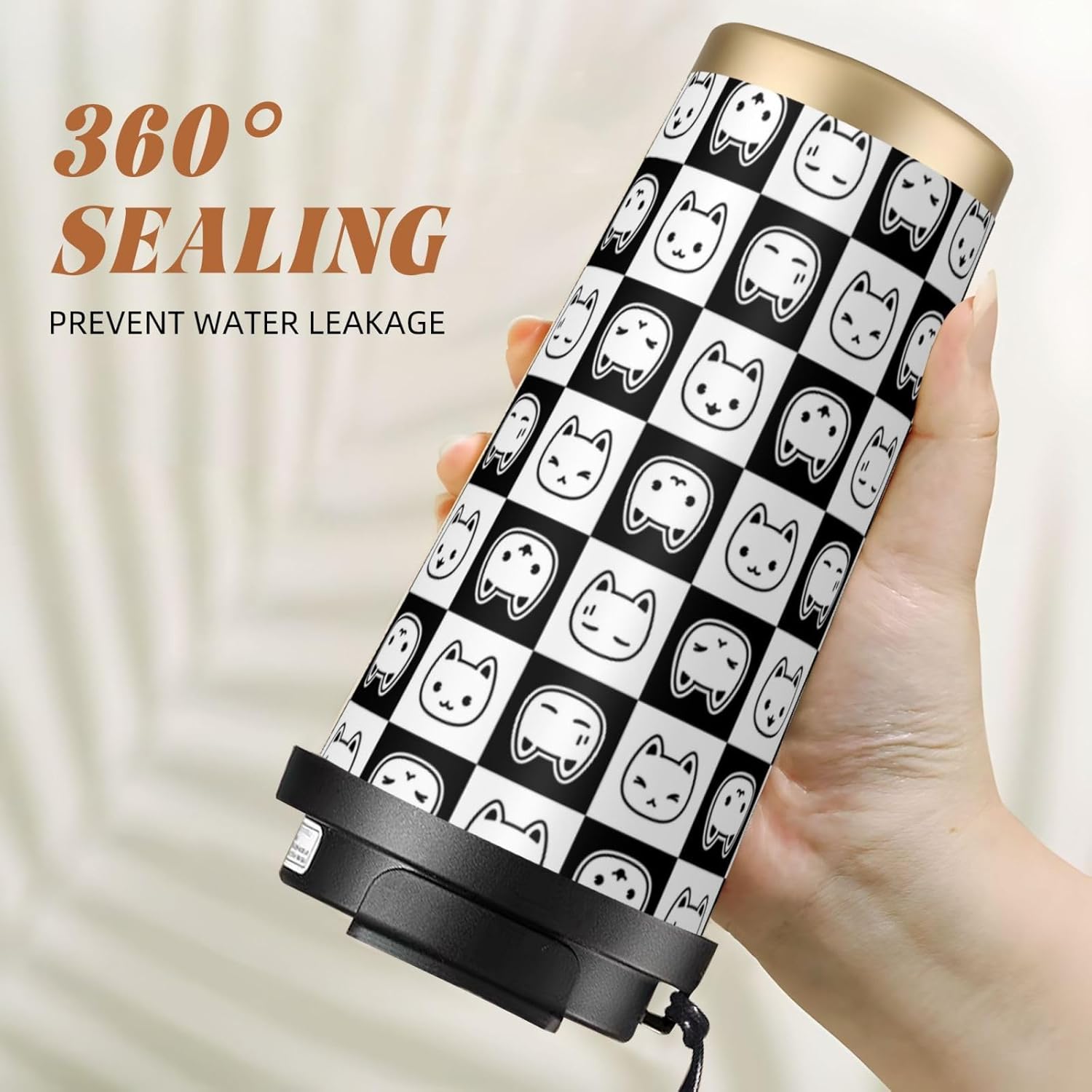 タンブラー 猫顔 コーヒー マグボトル ストロー付き 保温 保冷 水筒 500ml 持ち運び可能 真空断熱 蓋付き 漏れ防止 ステン