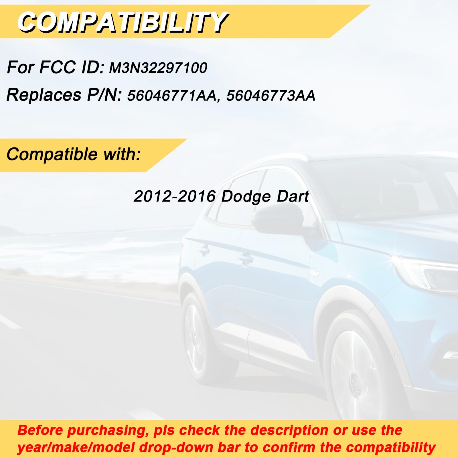 Vurkcy Llavero de repuesto para Dodge Dart 2012 2013 2014 2015 2016 2017 M3N32297100 56046771AA