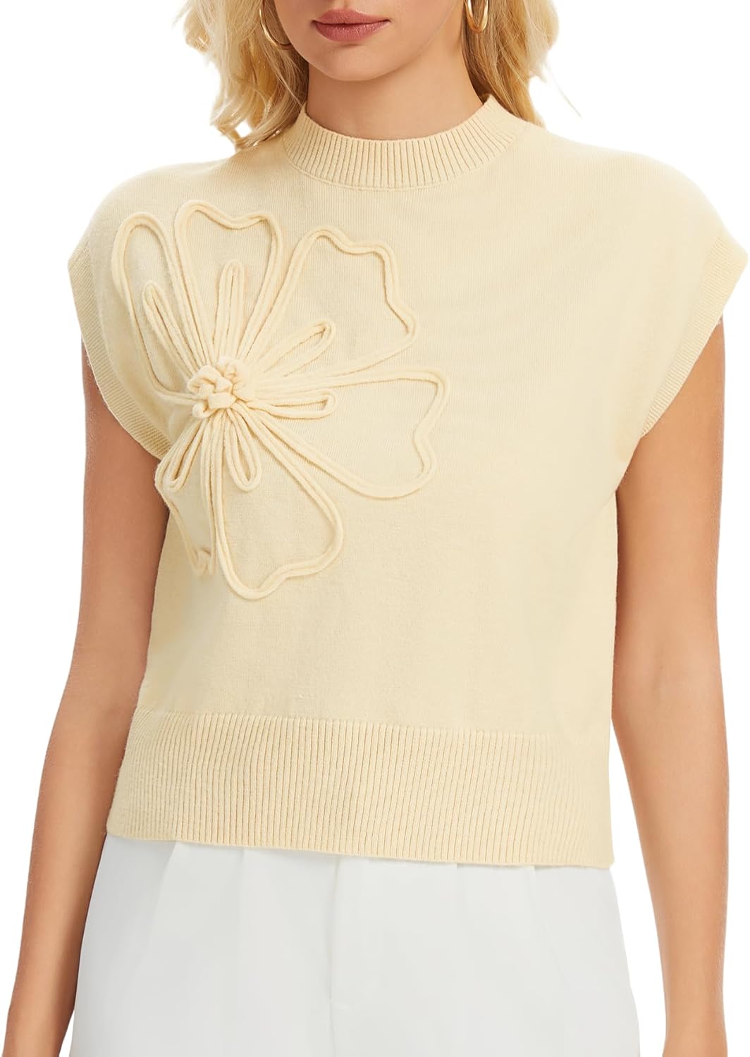 3D Floral Sleeveless Sweater Vest for Women, Spring Knit Tank Top Casual Pullover