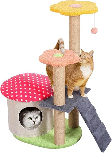 SENNAUX Hongo de árbol para gatos de 35 pulgadas, bonita torre para gatos de interior, árbol de gato de flores único, árbol estético para gatos con