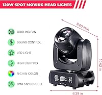 Vista 2 de Luces LED de 120 W con cabeza móvil para DJ, haz de prisma roto, paquete de 2, 8 GOBOs, 8 colores, DMX 512 12CH sonido para iluminación de escenario