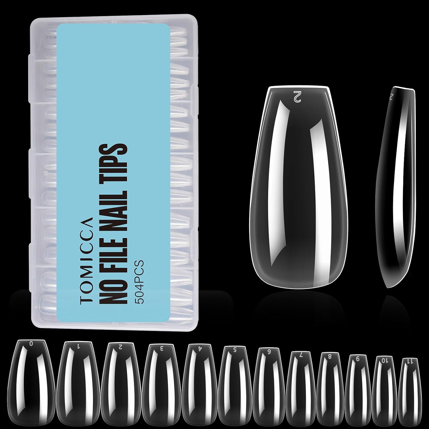 TOMICCA Medium Coffin Soft Gel Nail Tips, 504Pcs Clear Full