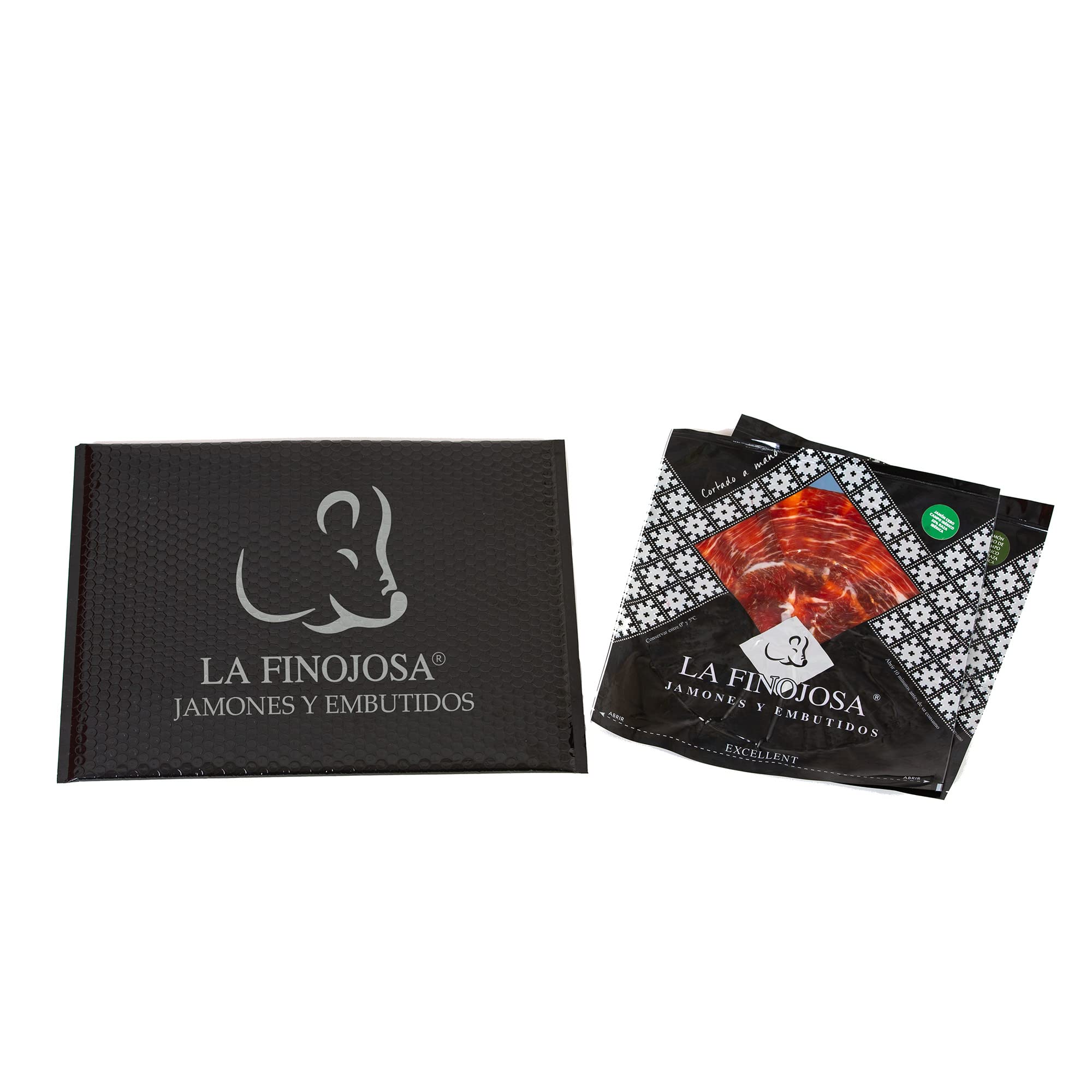 La Finojosa - Schinken aus Weidemast Iberico, 50% Iberische Rasse - 2 Teller mit je 100 g - Messerschnitt - Mindestens 30 Monate Reifezeit - Schinkenkeule - Intensives und Angenehmes Aroma
