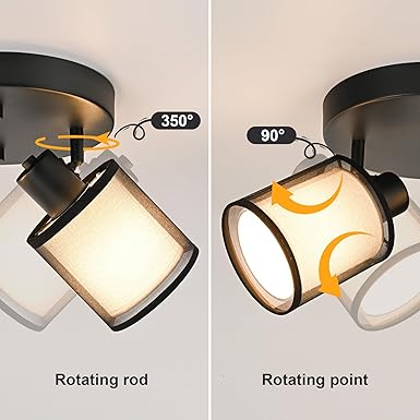 Doughelec Plafondlamp, plafondspot, 2 spots, draaibaar, zwart, rond, plafondverlichting, binnenverlichting, retro, E14, modern, voor woonkamer, slaapkamer, keuken, eetkamer, zonder lampen photo 3