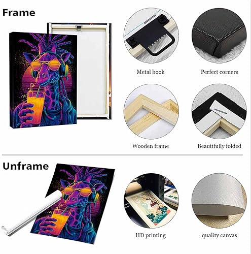 Miniatura 3 de Vibrant Neon Giraffe Poster Synthwave Wall Art for Bedroom Living Room Decoration Cool Animal Print Groovy Retro Music Decor-Unframed-12x18inch