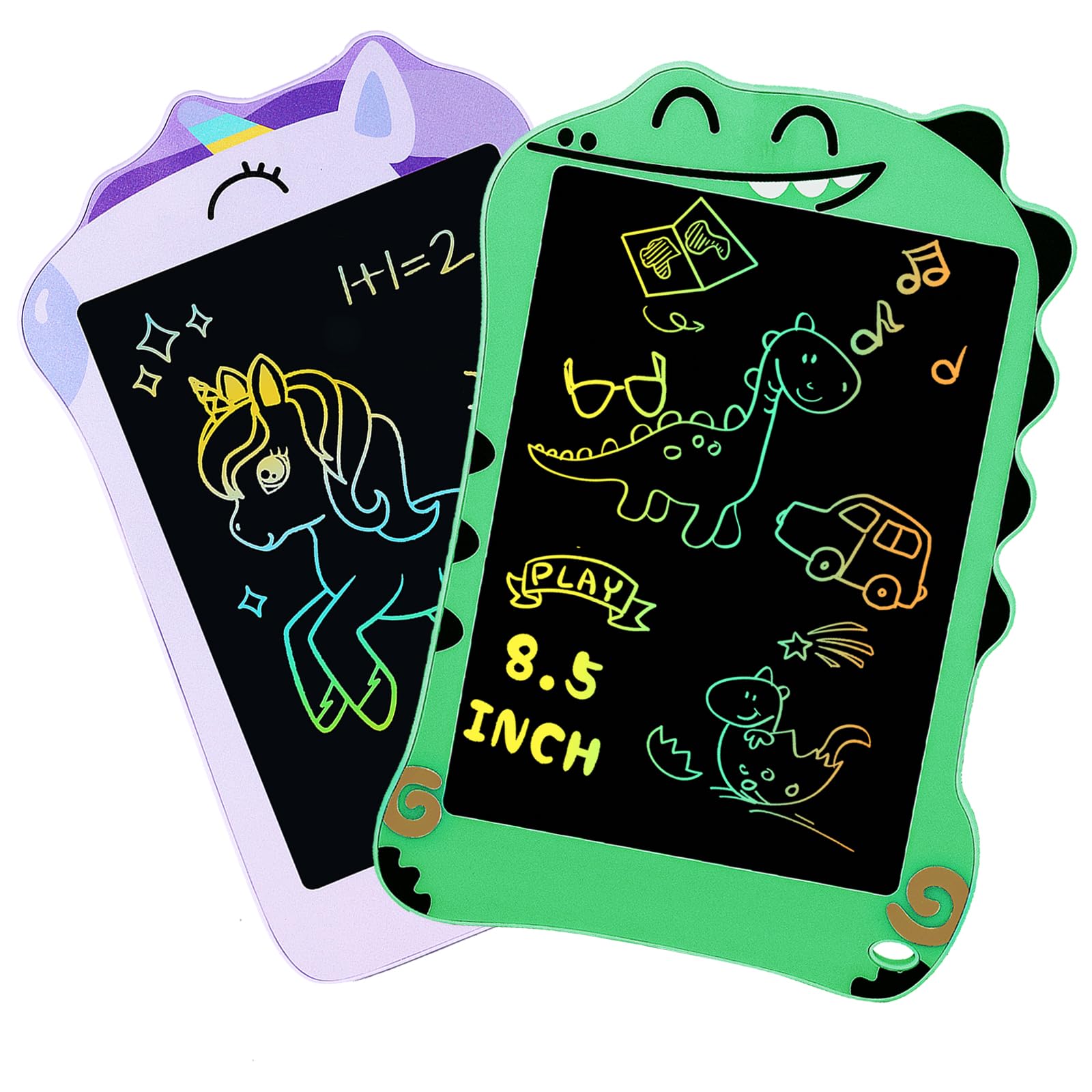 2 Packs LCD Writing Tablet for Girls Boys Purple Unicorn and Green Dinosaur