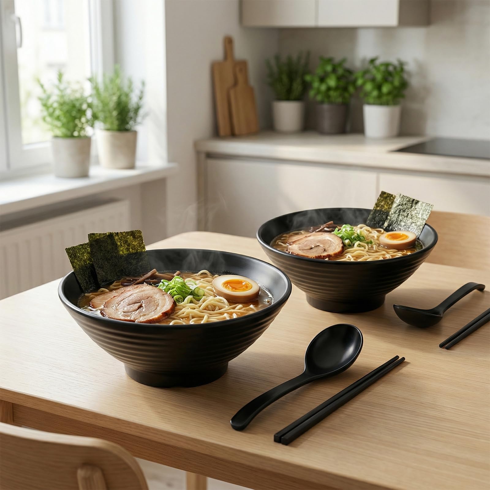 2 Set Ciotole Ramen Bowl Giapponesi per Ramen, 1000ml, Con Bacchette E Cucchiaio, Adatte per Insalate, Udon, Soba, Pho, Pasta e Zuppe Asiatiche