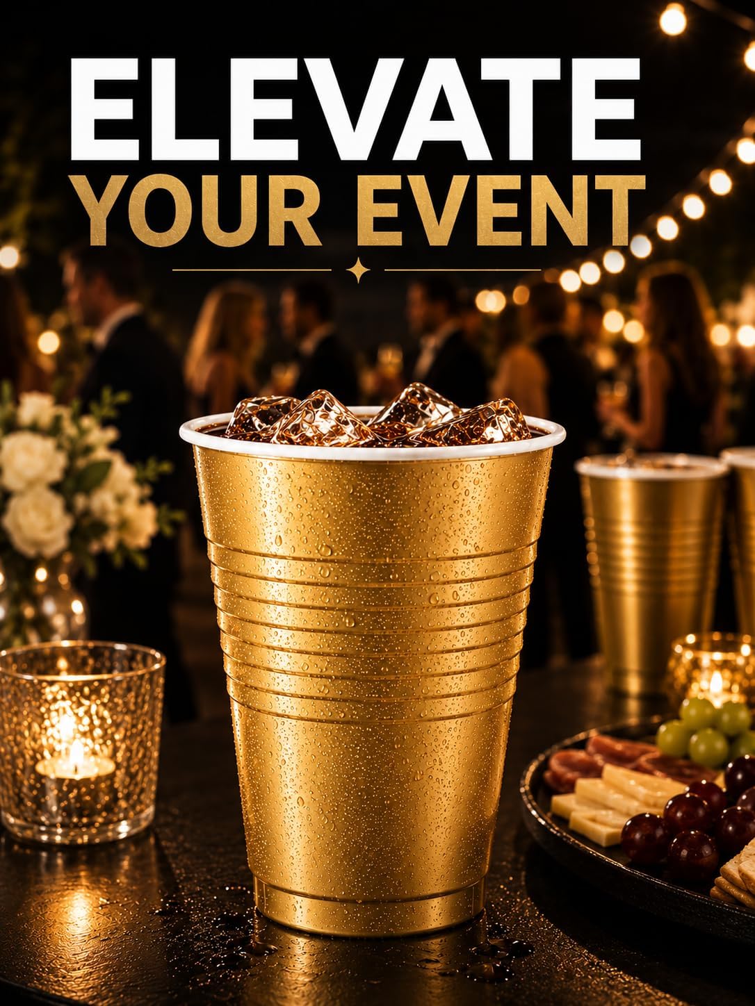Hanna K. Signature Disposable Plastic Party Cups, Heavy-Duty 18 oz Gold Cups, 50 Count