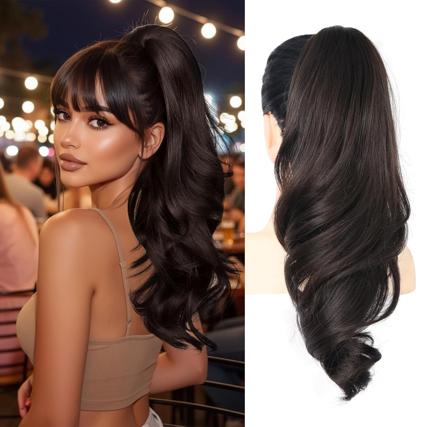 18" Pony Tails Hair Extensions Clip In Ponytail Hair Extensions Clip On Ponytails for Women Clip On Hair Ponytail Extension Hair Pieces for Women Long Wavy Pony Tails Fluffy Natural Looking