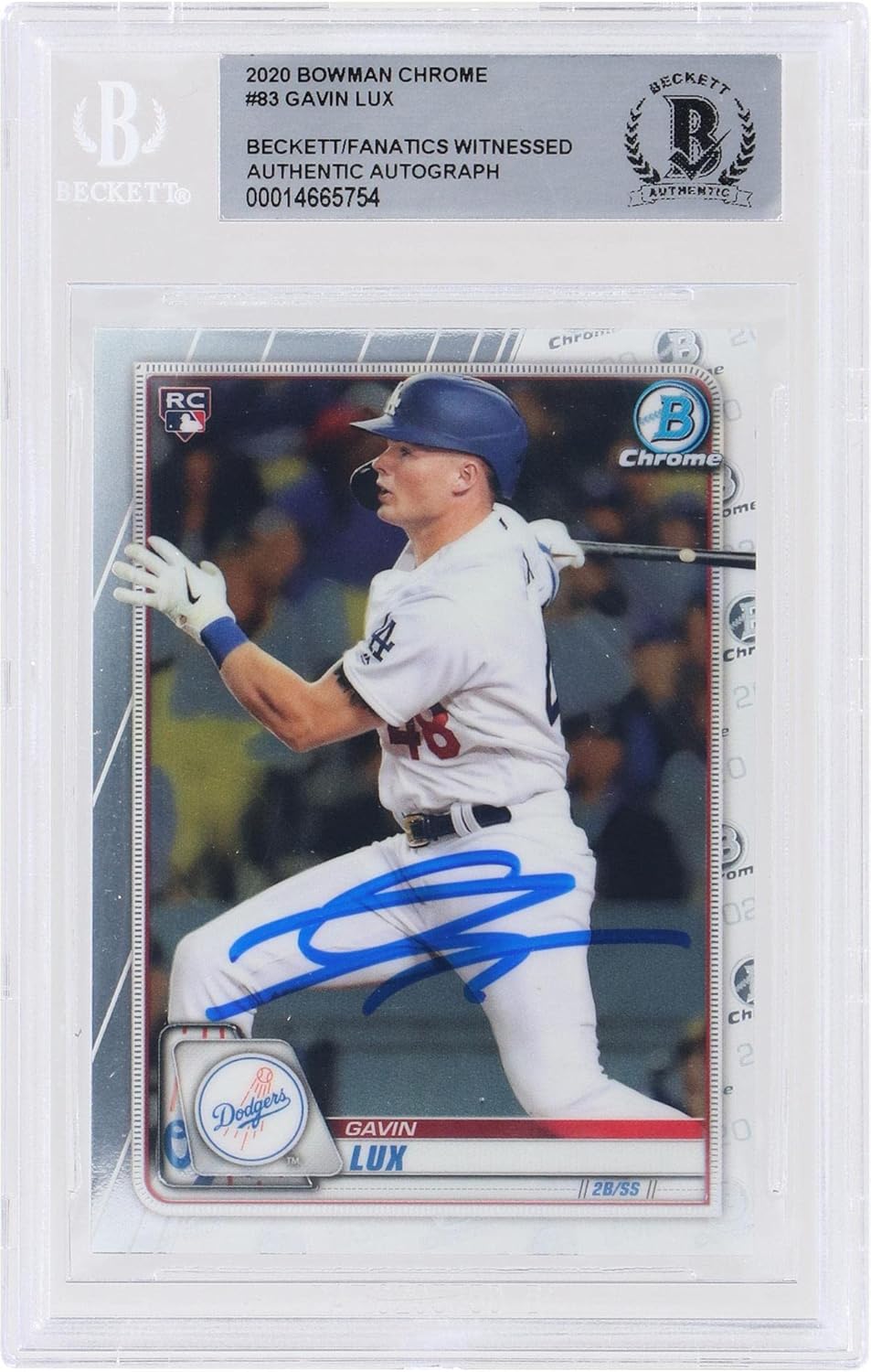 Gavin Lux Los Angeles Dodgers Autographed 2020 Bowman Chrome #83 Beckett Fanatics Witnessed Authenticated Rookie Card - Baseball Slabbed Rookie Cards