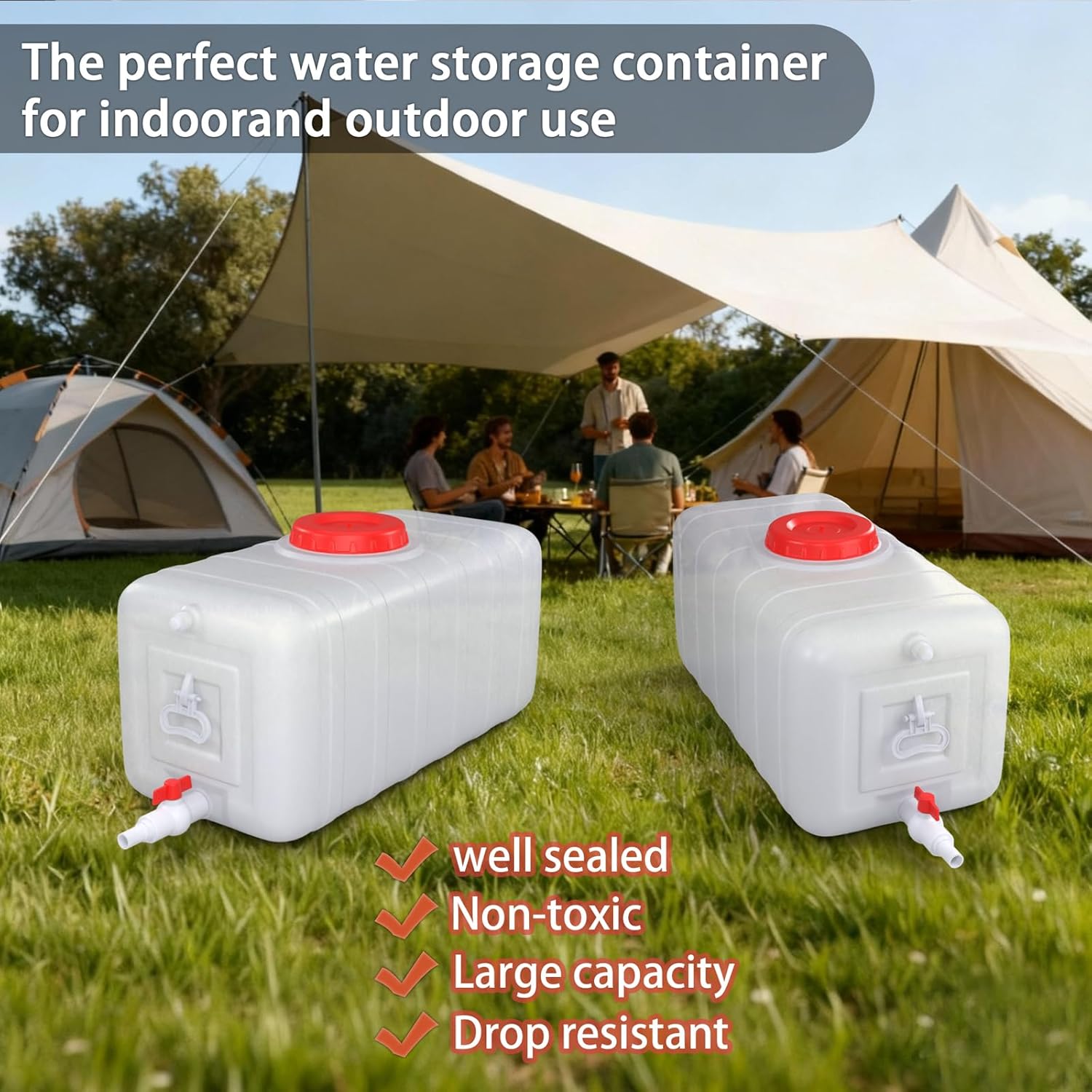 13Gallon/50L Water Storage Tank with Spigot,3m Hose and Control Valve, Large Plastic Emergency Water Tank,Water Storage Container for Camping, RV, Truck, Emergency Preparedness(22.4"*11.8"*11.8"）