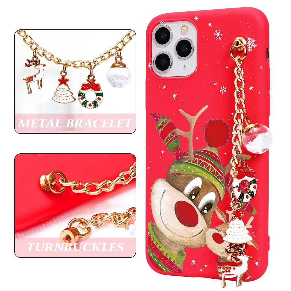 Yoedge Natale Cover per Apple iPhone 11 6,1, Custodia Silicone TPU con 3D Natale Bambola Bracciale, Cartoon Catena Polso Disegni Anti-Caduta Antiurto Back Case per iPhone 11, Cervo 3